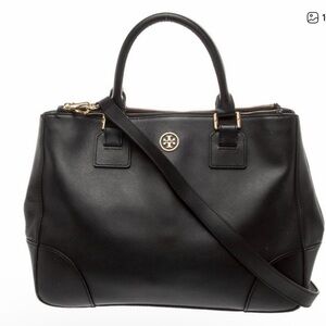 Tory Burch Black Leather Satchel with Gold Hardware